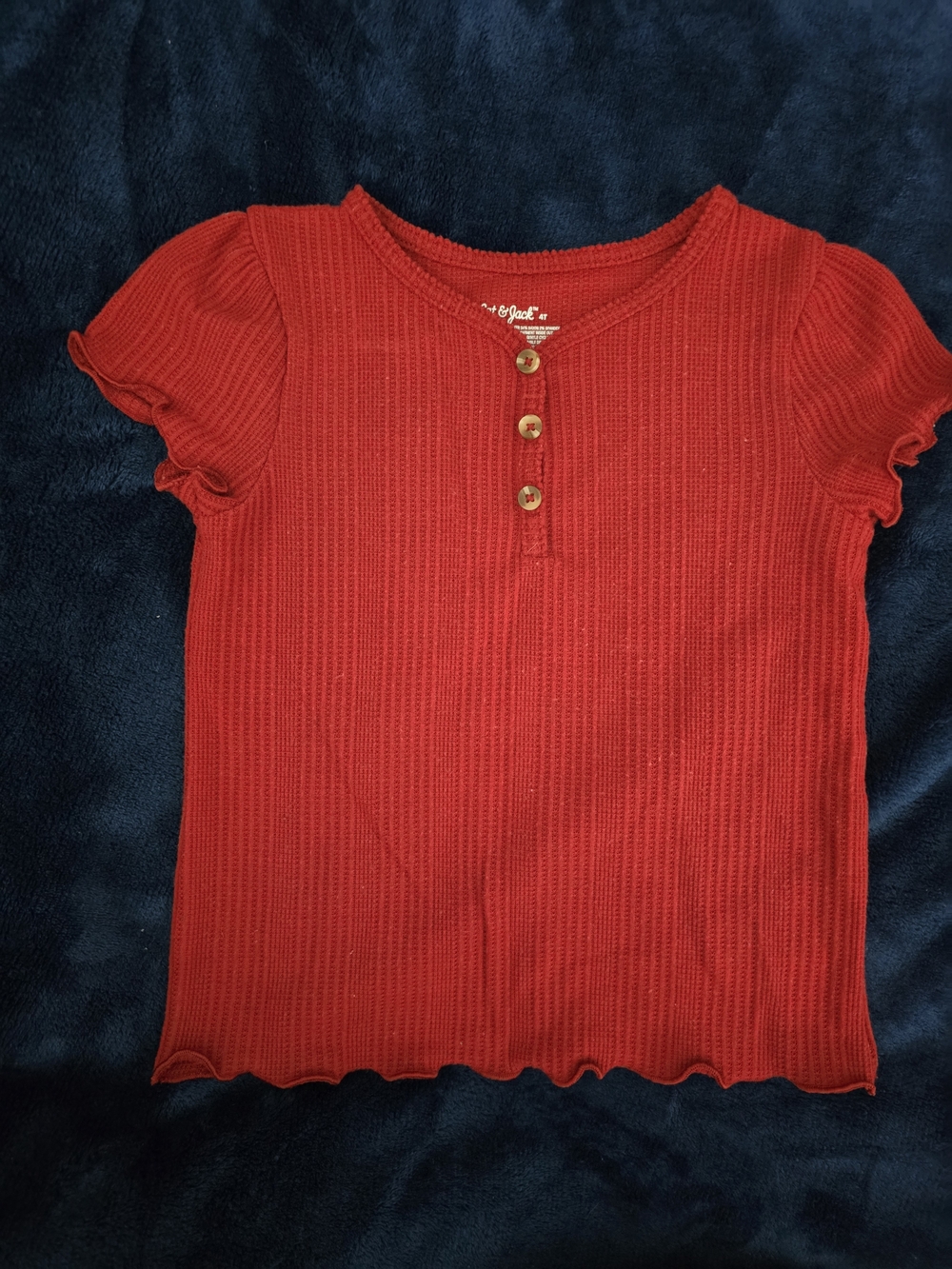 Cat & Jack Red Ribbed Short Sleeve Top with Button Placket